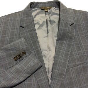 Banana Republic Mens 44R Navy Blue Checkered Plaid Marlane Wool Slim Blazer